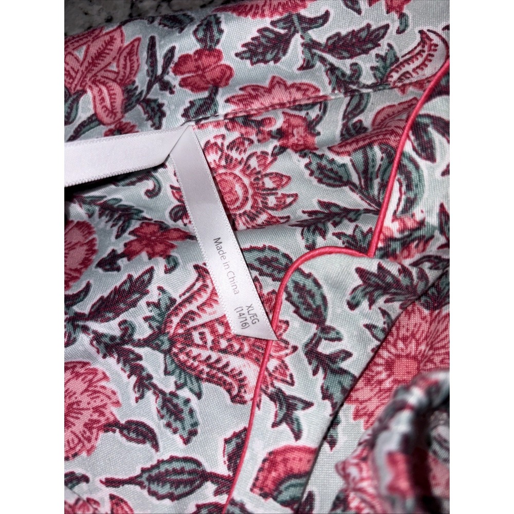 Flora Nikrooz Pajama Set Women XL Pink Green Floral Print Top & Pants Sleepwear - Picture 13 of 15